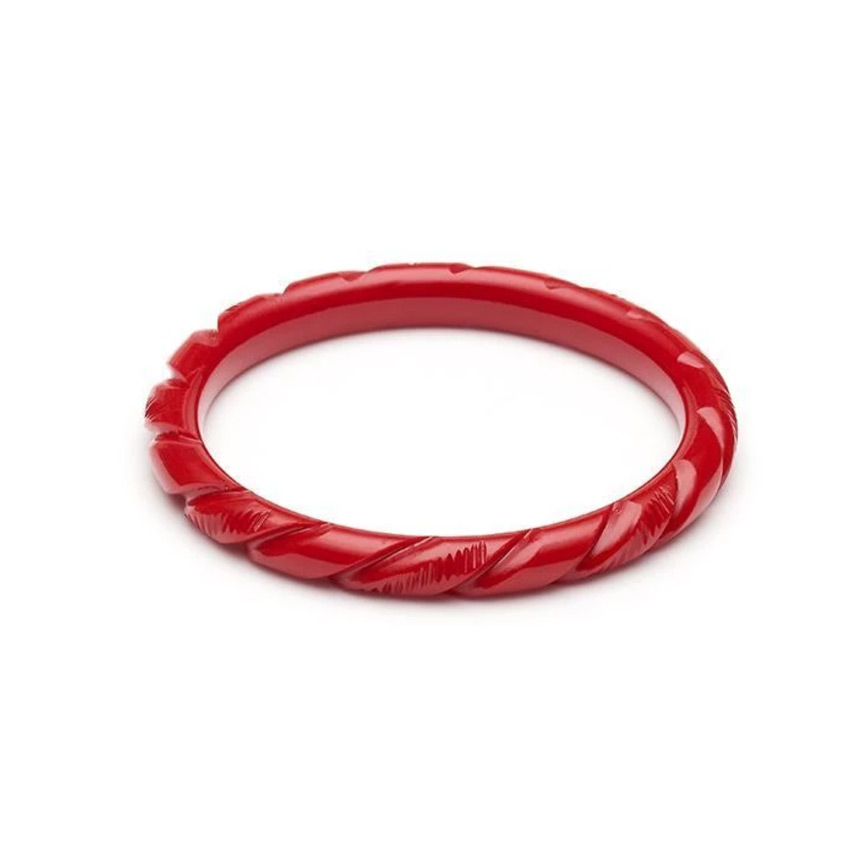 Narrow Red Heavy Carved Fakelite Bangle By Splendette