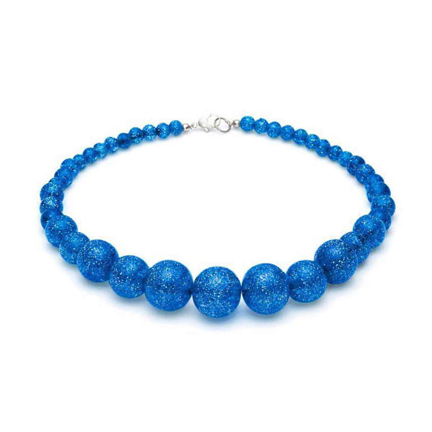 New Blue Glitter Beads Necklace By Splendette