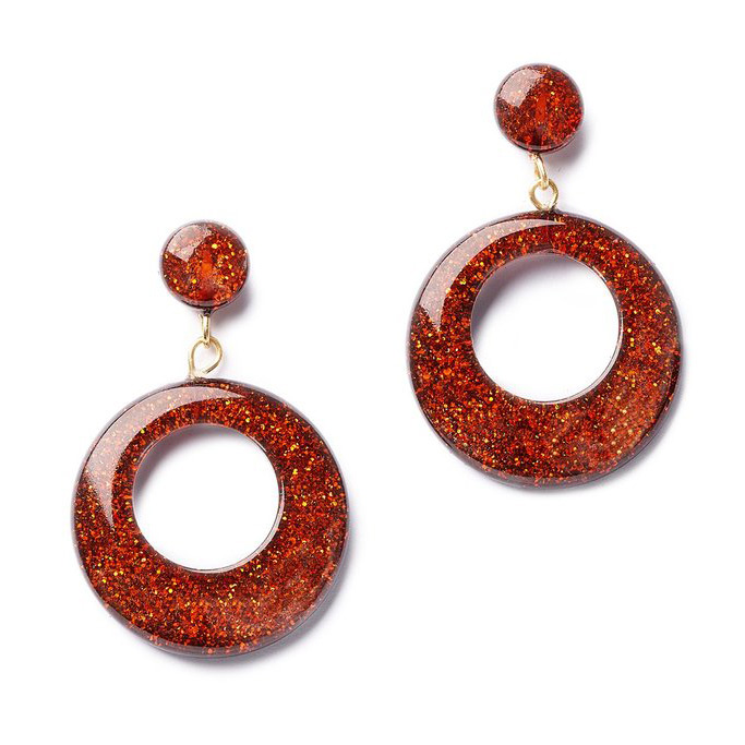 New Bronze Glitter Drop Hoop Earrings By Splendette
