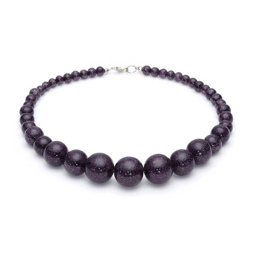 New Gunmetal Glitter Beads Necklace By Splendette
