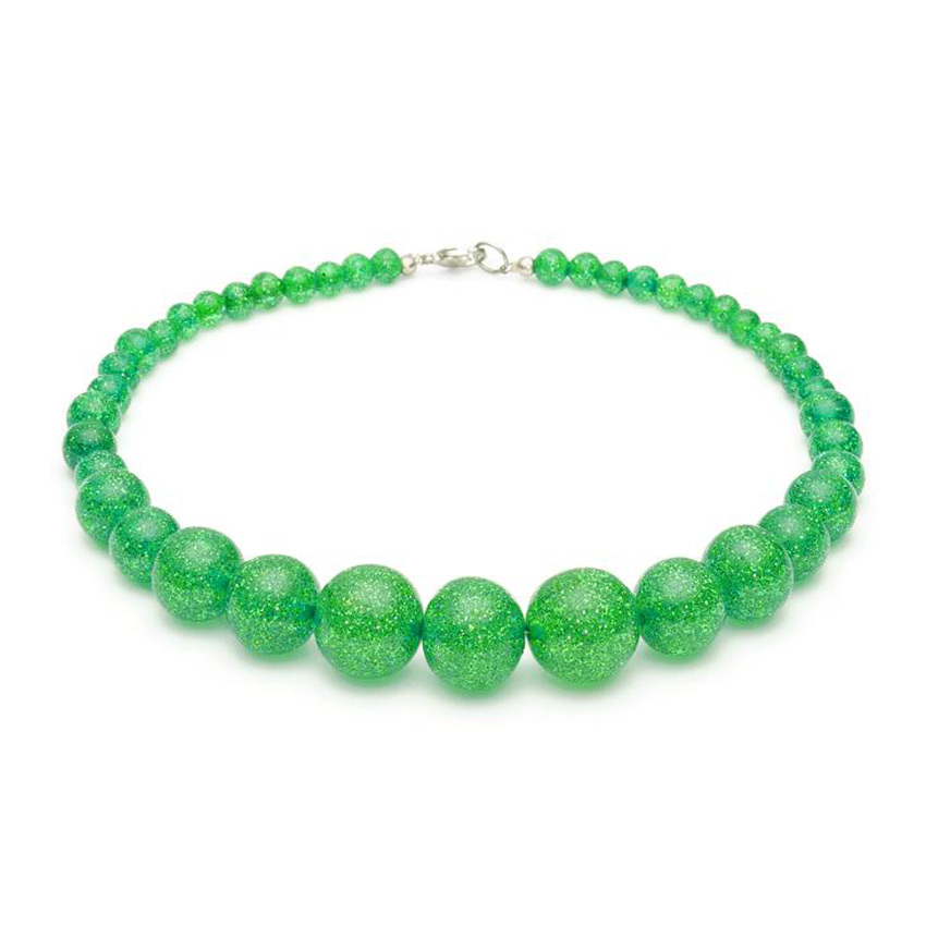 New Leaf Green Glitter Beads Necklace By Splendette