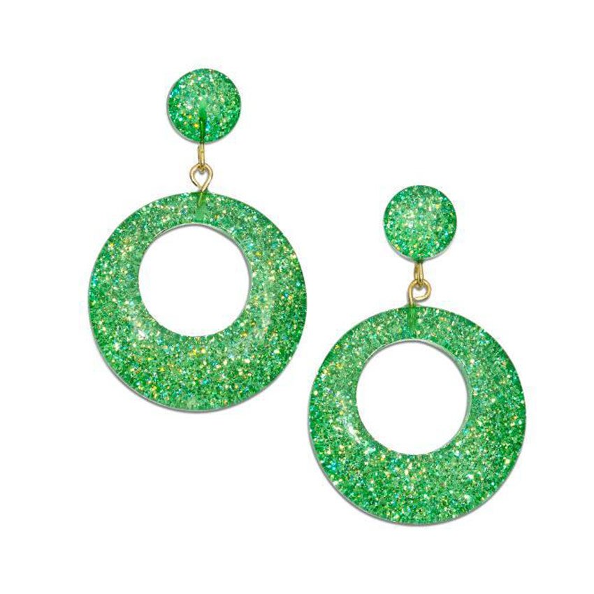 New Leaf Green Glitter Drop Hoop Earrings By Splendette
