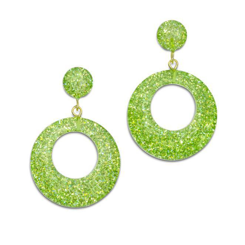 New Lime Glitter Drop Hoop Earrings By Splendette