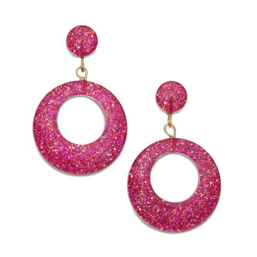 New Peony Glitter Drop Hoop Earrings By Splendette