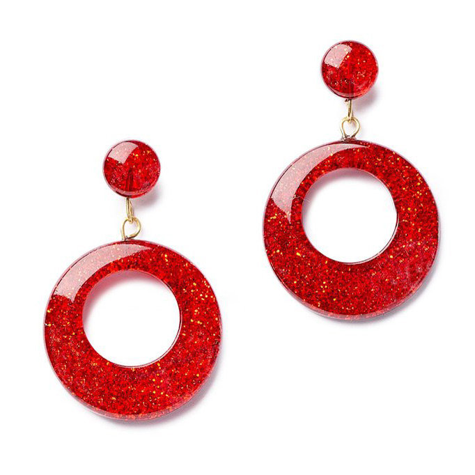 New Red Glitter Drop Hoop Earrings By Splendette