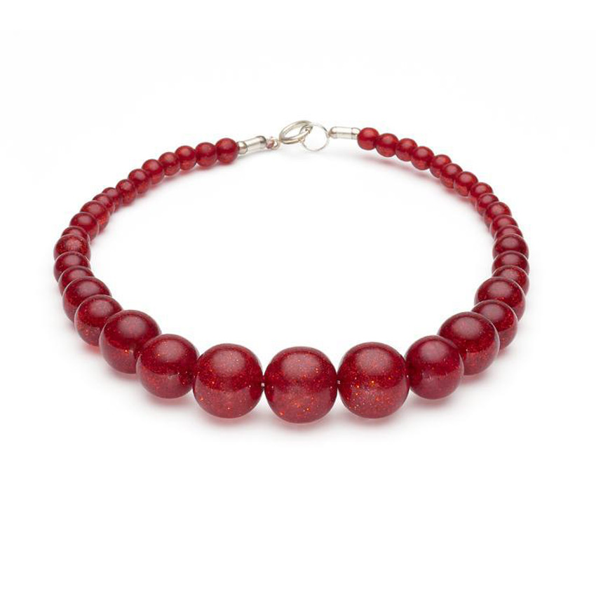 New Red Glitter Beads Necklace By Splendette