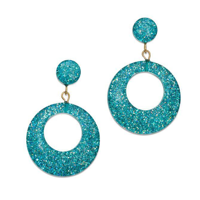 New Teal Glitter Drop Hoop Earrings By Splendette