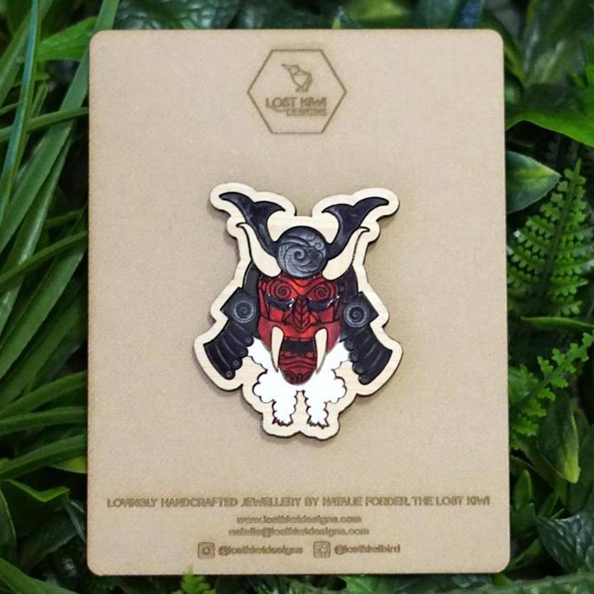 Oni Demon Samurai Mask Brooch By Lost Kiwi Designs