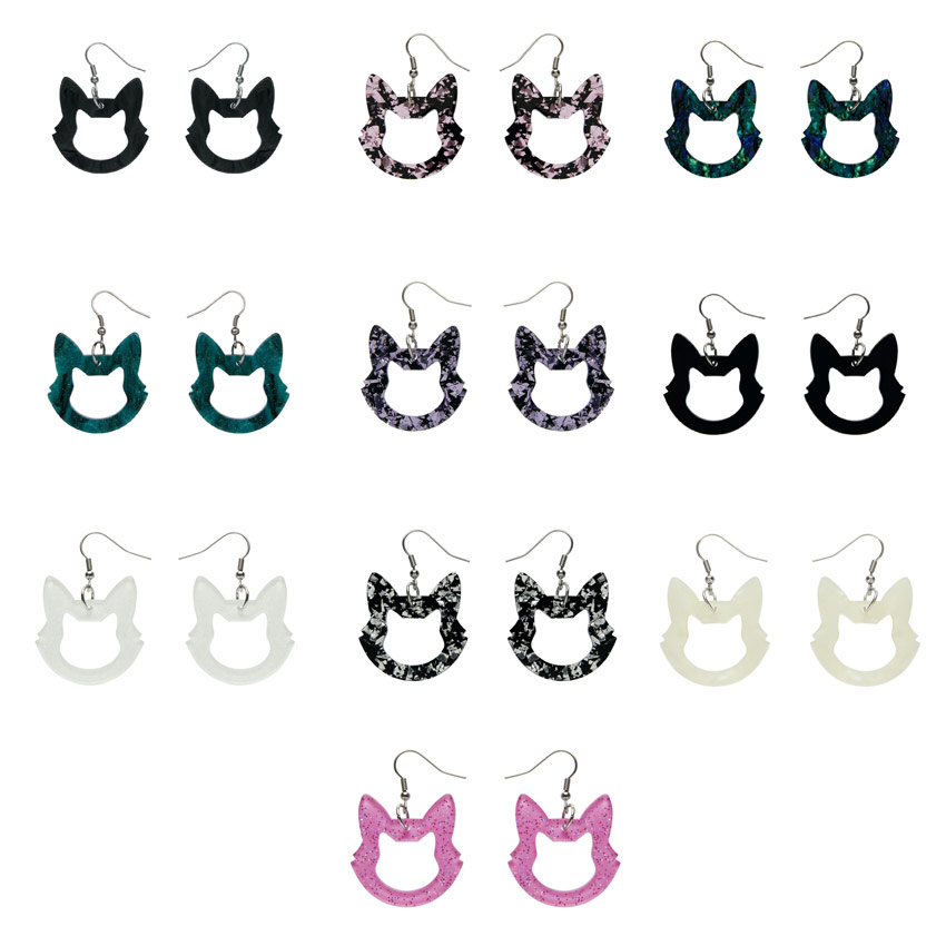 Open Cat Head Drop Earrings By Erstwilder - Pick Your Color!