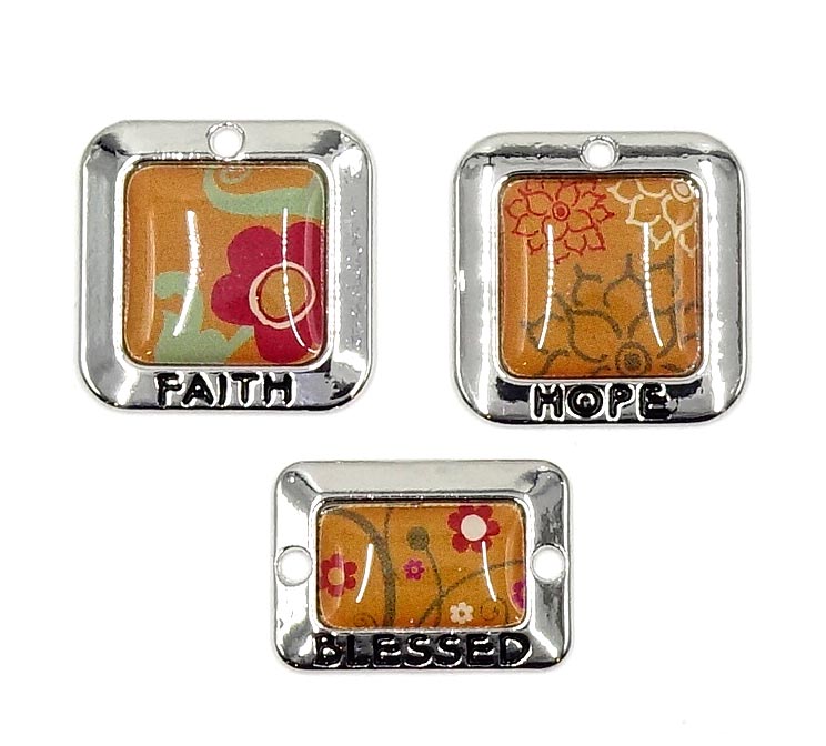 Orange Floral Faith Hope Blessed Charm Connector  Set