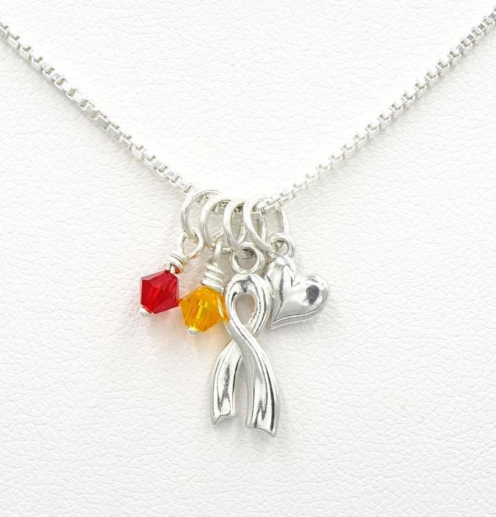 Orange And Red Sterling Silver Ribbon With Love Necklace