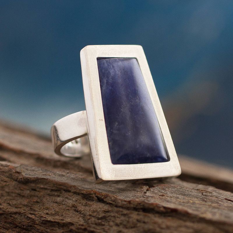 Unique Peruvian Silver and Sodalite Cocktail Ring, "Gate to the Sky"