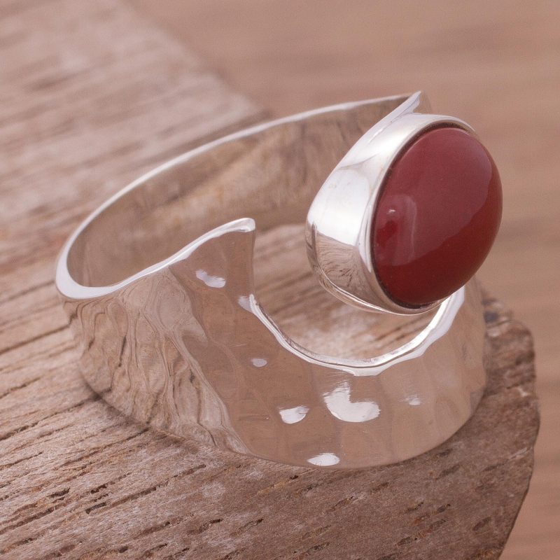 Jasper and Hammered Silver 925 Cocktail Ring, "Ideal Harmony"