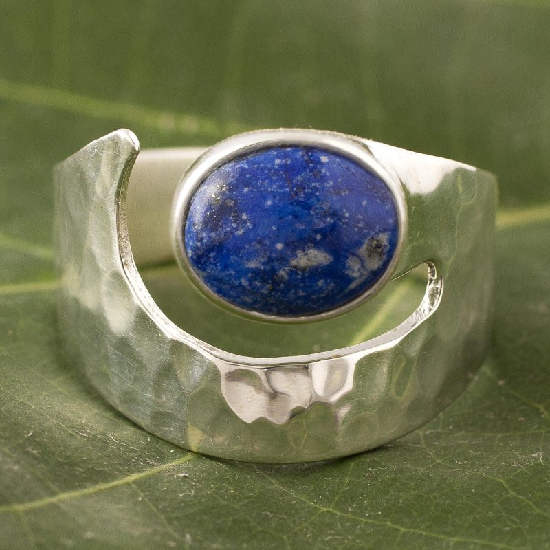 Lapis Lazuli And Hammered 925 Silver Ring Peru, "Balance"