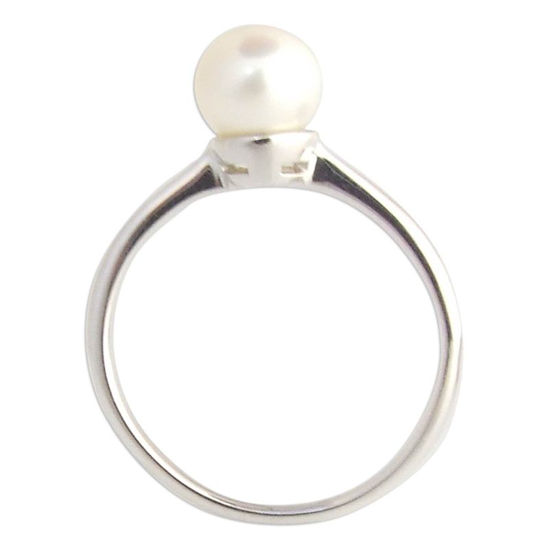 Modern Cultured Pearl and Silver Solitaire Ring, "Moondrop"