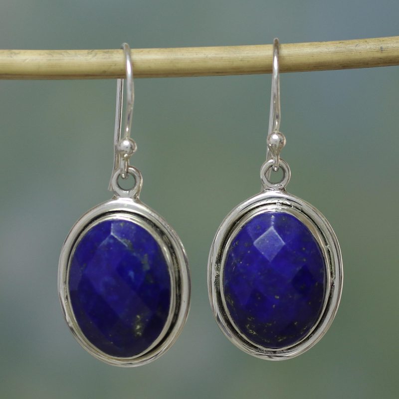 Lapis Lazuli Earrings Sterling Silver Jewelry from India, "Blue Destiny"