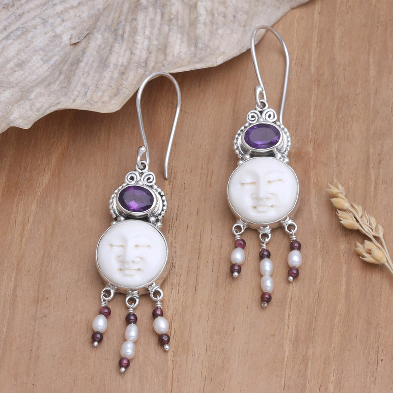 Amethyst and Pearl Chandelier Earrings, "Moon Prince"