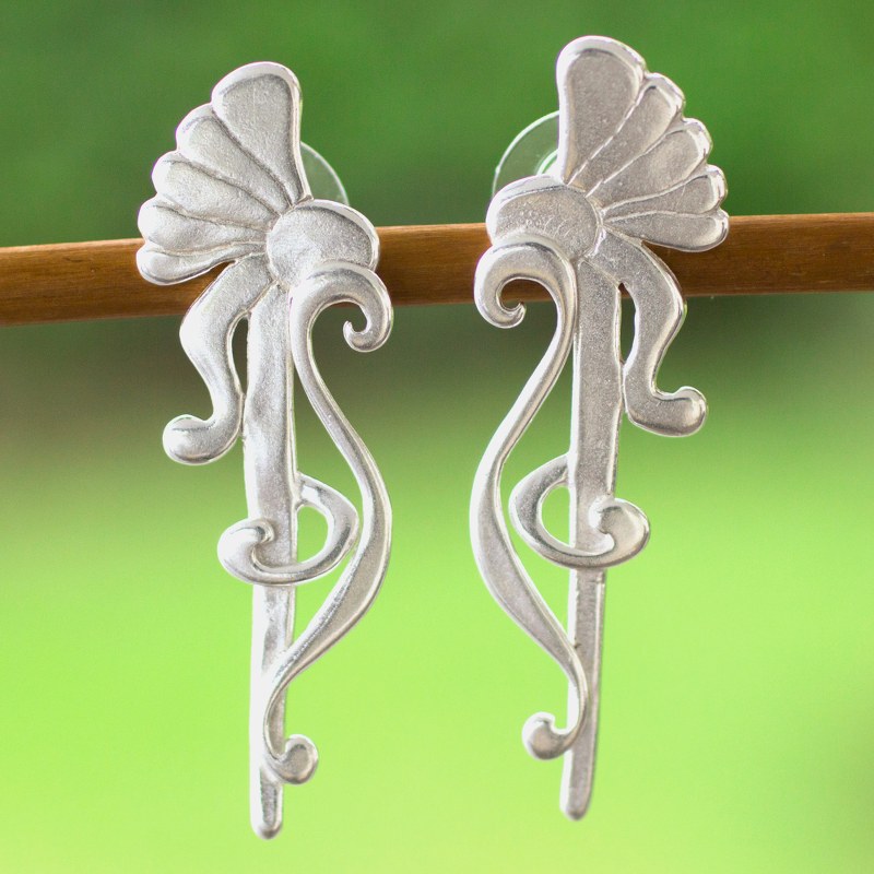 Mexican Sterling Silver Art Nouveau Earrings, "Spellbound"