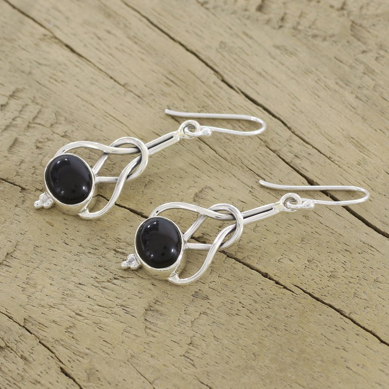 Modern Jewelry Sterling Silver and Onyx Earrings, "Vision Path"