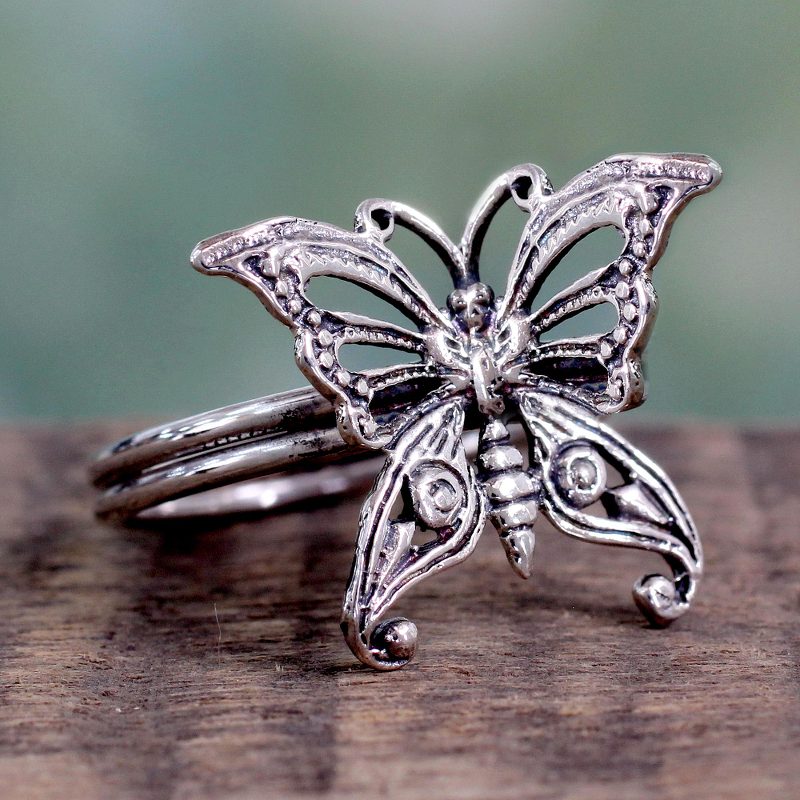 Sterling Silver Cocktail Ring from India Fair Trade Jewelry, "Butterfly"