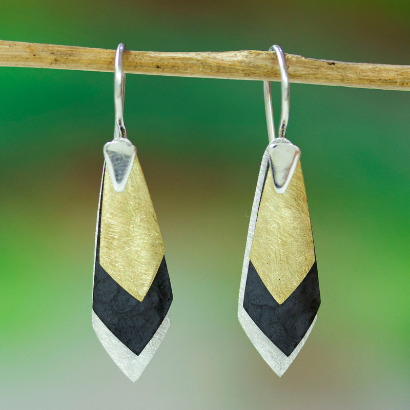 Modern Gold Accent Dangle Earrings, "Geometrical Riddles"