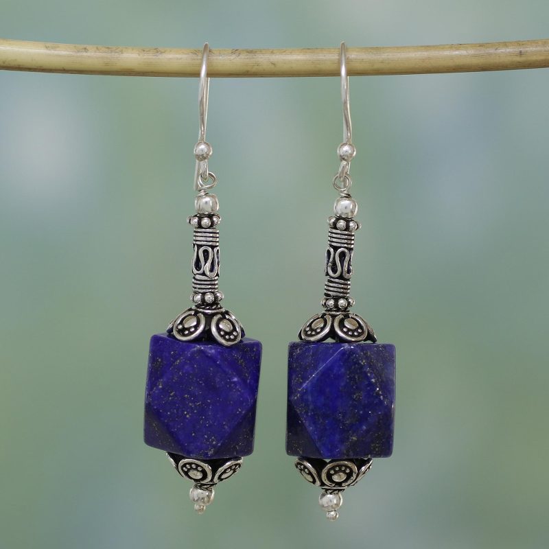 Lapis lazuli dangle earrings, "Blue Goddess"