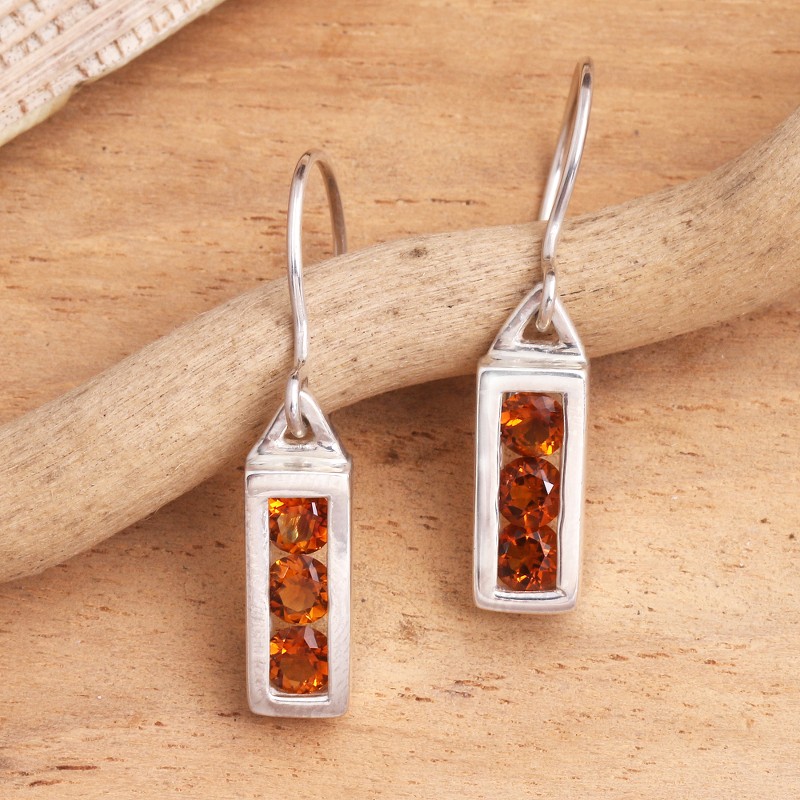 Citrine Sterling Silver Dangle Earrings, "Golden Lantern"