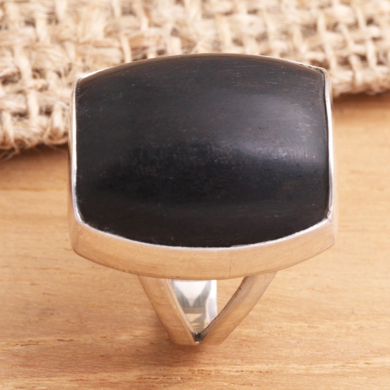 Wood and Silver Cocktail Ring, "Earth's Wisdom"