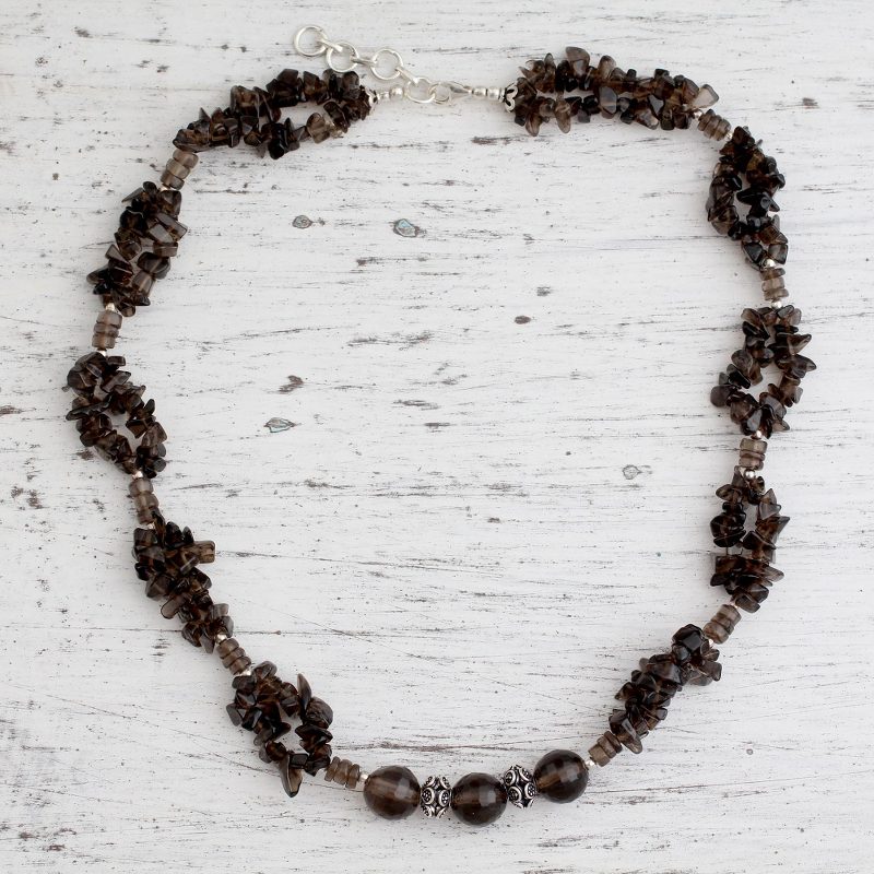 Smoky quartz beaded necklace, "Evening Romance"