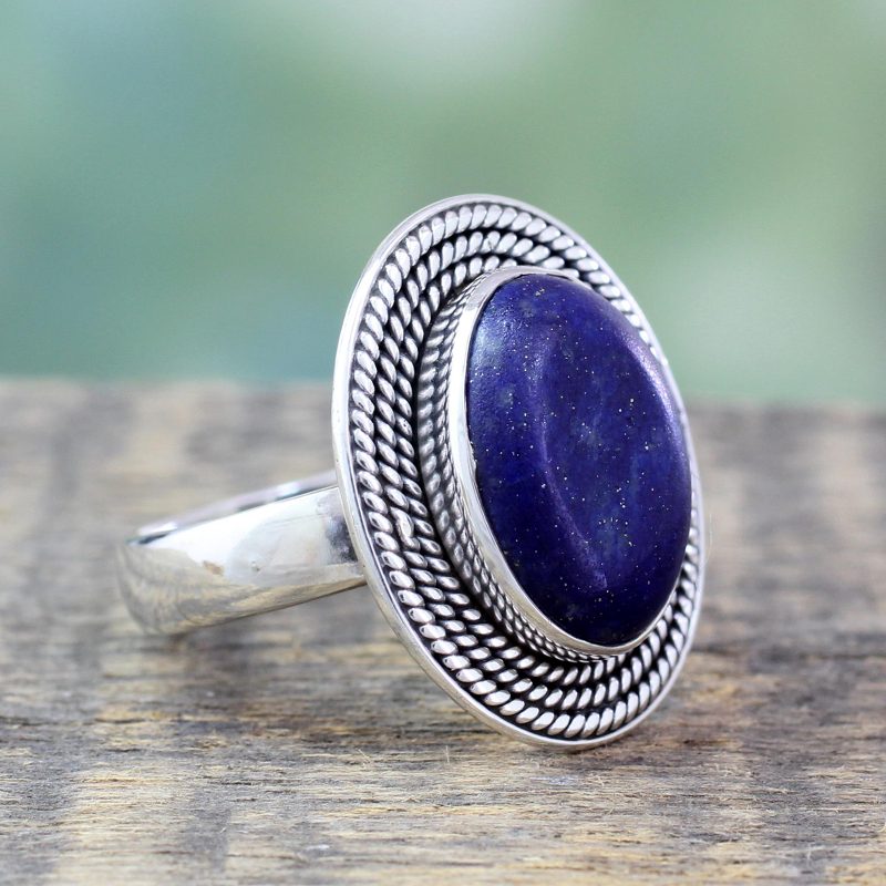 Lapis Lazuli Ring in Sterling Silver from India Jewelry, "Mystic Intuition"