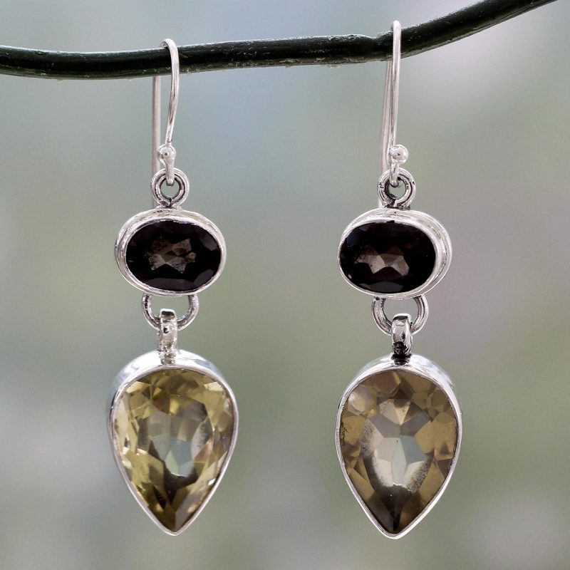 Hand Crafted Smoky Quartz Earrings Indian Jewelry, "Fortunes"