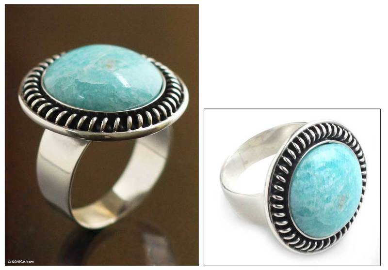 Amazonite cocktail ring, "Moon Over Lima"