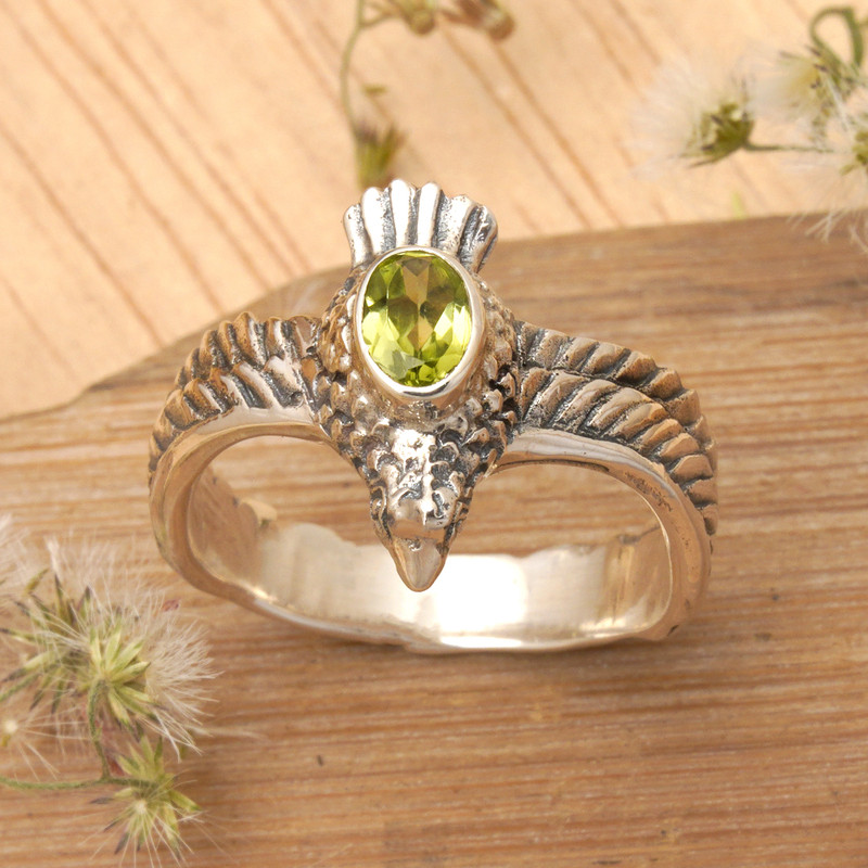 Men's Hand Crafted Peridot and Sterling Silver Ring, "Peace Messenger"