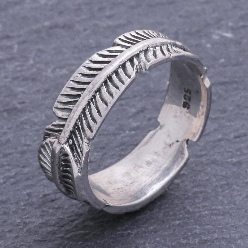 Unique Thai Sterling Silver Band Ring, "Banana Leaf"