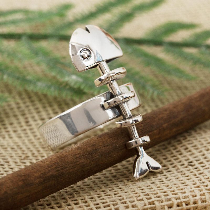 Mexico Sterling Silver Ring, "Skeleton Fish"