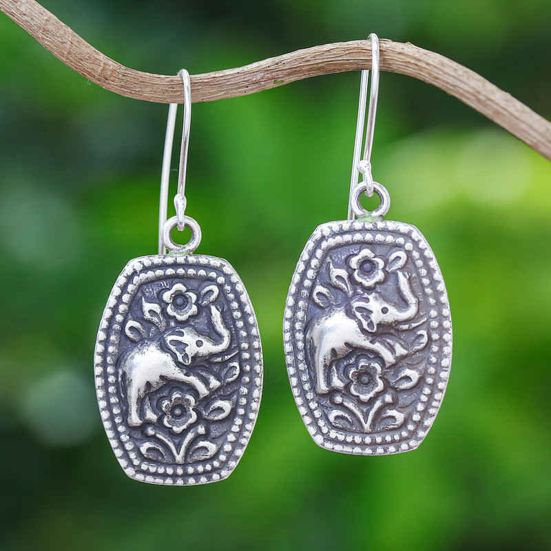 Sterling silver flower earrings, "Elephant Roses"