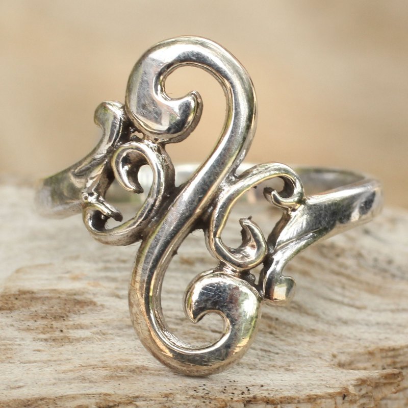 Sterling Silver Band Ring, "Arabesque Curl"