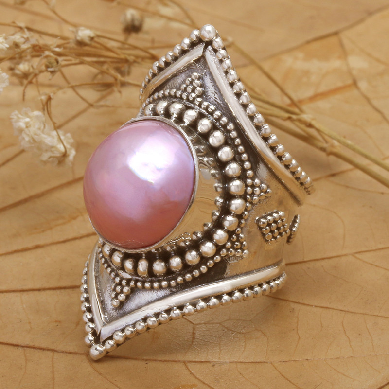 Pearl cocktail ring, "Glowing Rose"