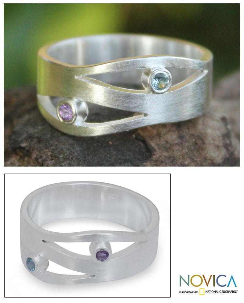 Amethyst and Blue Topaz Silver Ring, "Revelations"
