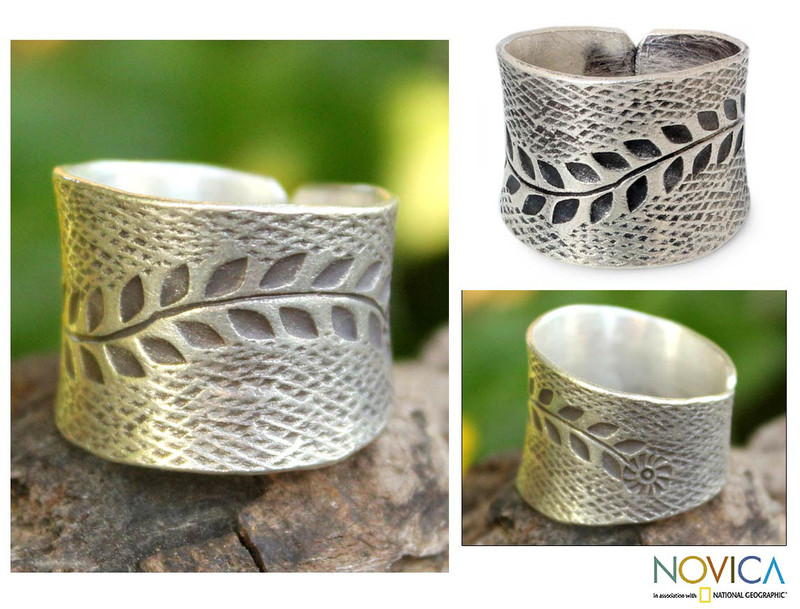 Sterling Silver Band Ring, "Leaf Garland"
