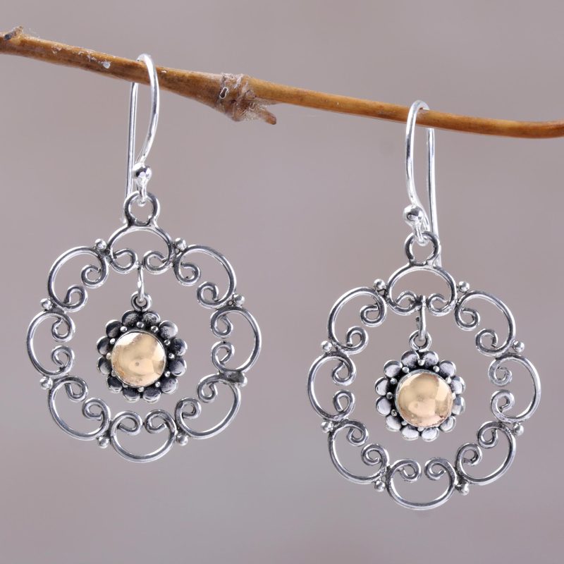 Sterling Silver and 18k Gold Accent Earrings, "Delightful Denpasar"