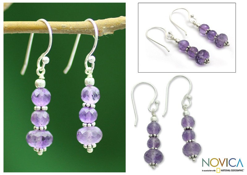 Amethyst dangle earrings, "Jaipur Lily"