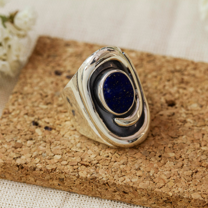 Lapis lazuli cocktail ring, "Tide Pool"