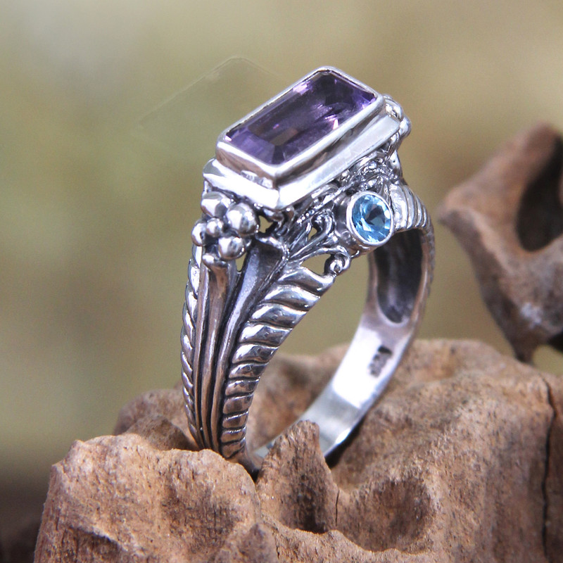 Amethyst and Sterling Silver Cocktail Ring, "Sea Temple"