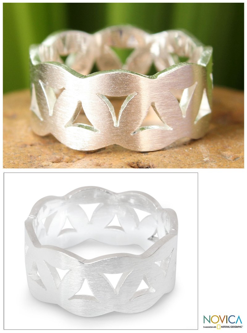 Sterling silver band ring, "Lacy Charm"