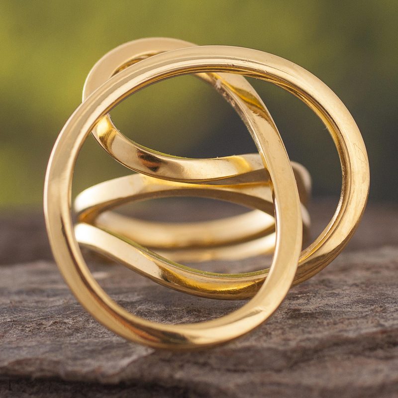 Women's Modern 18K Gold Plated Cocktail Ring, "Amazon Knot"