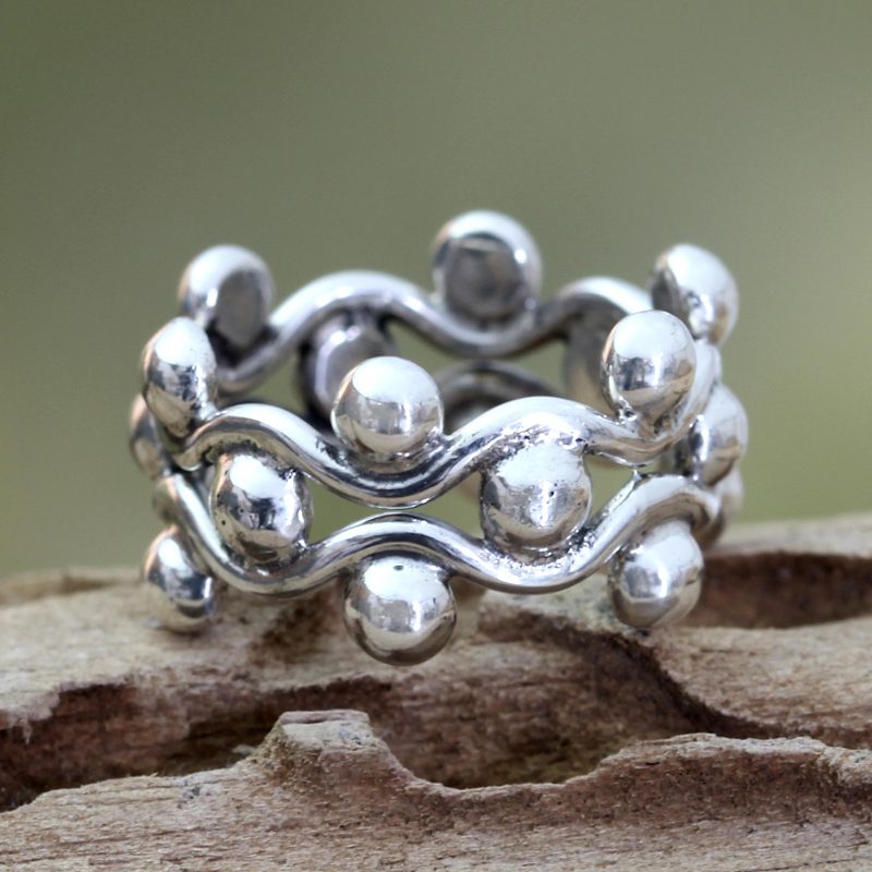 Sterling Silver Band Ring, "Floral Buds"