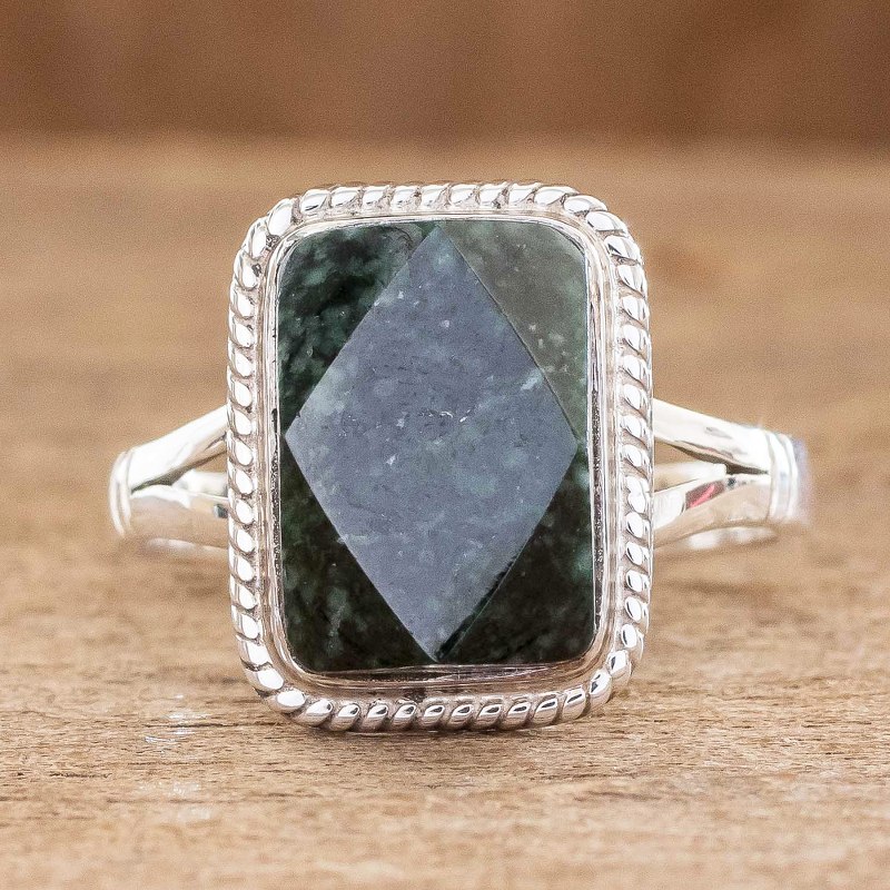 Sterling Silver Cocktail Jade Ring, "Maya Forest Princess"