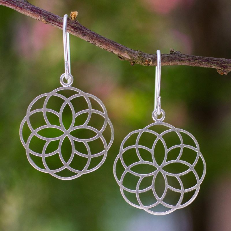 Sterling silver flower earrings, "Blossoming Kaleidoscope"