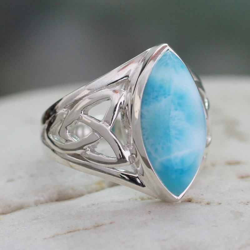 Modern Larimar Ring in Sterling Silver, "Halcyon Sky"